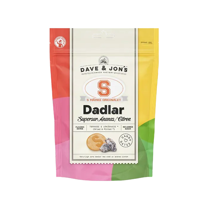 Dave & Jon's – Super Sour Pineapple/Lemon S-Märke Dates (125 g)